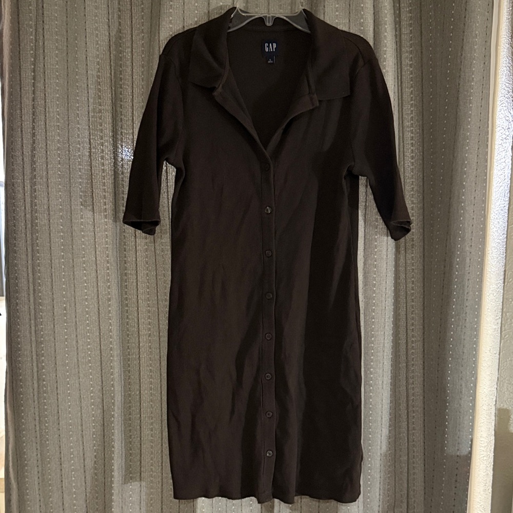 GAP Brown Button-Front Polo Midi Dress